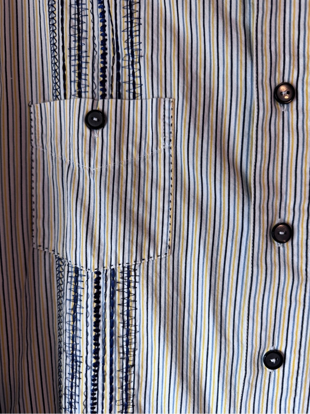 Men's Striped Button-Up Shirt - White with Navy Accents - Picture 2 of 9